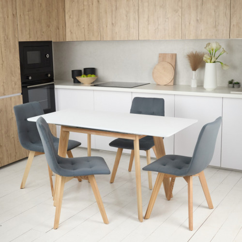 Кухонный комплект Ont- Алонзо 100 белый раздвижной стол + 4 стула Дарио серый