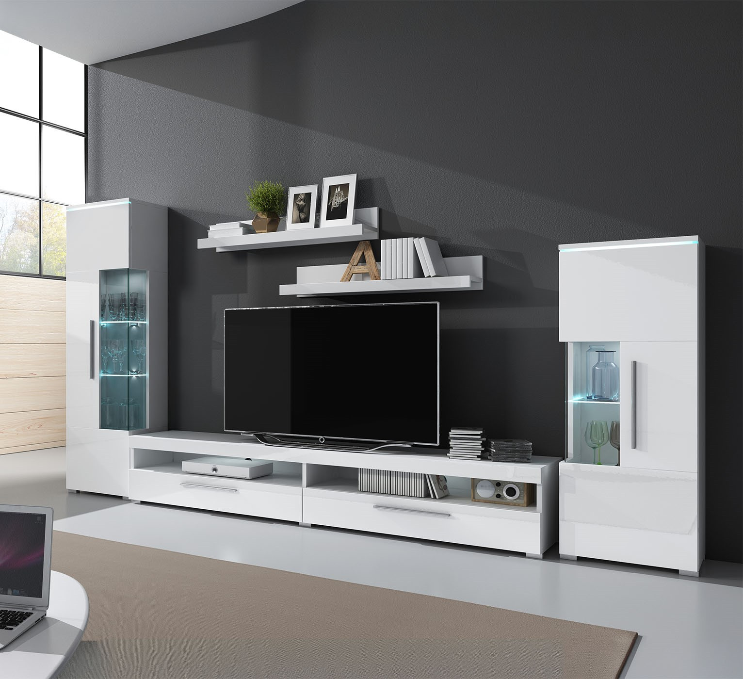 Стенка в гостиную Helvetia INDIA 2497DE09 (белый/белый глянец)