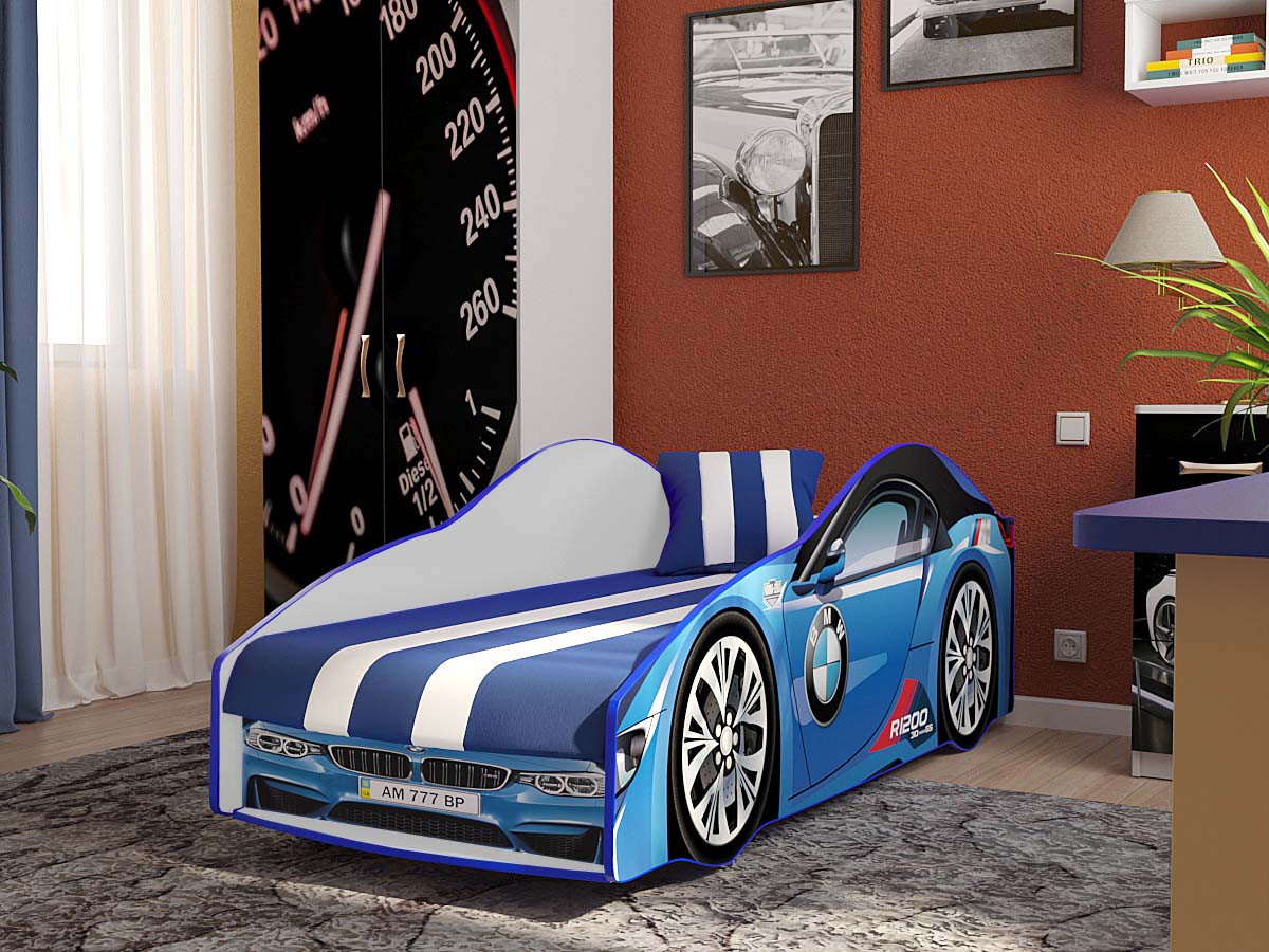 Кровать машина VRN- BMW  E-1, серии «Элит»  (синий, белый)
