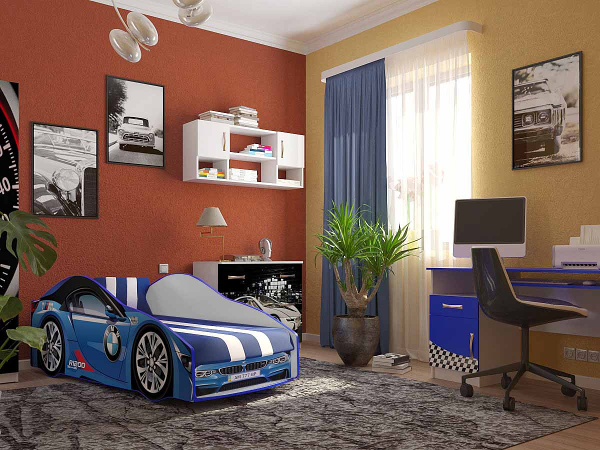 Кровать машина VRN- ELIT BMW E-1 (синий, белый)