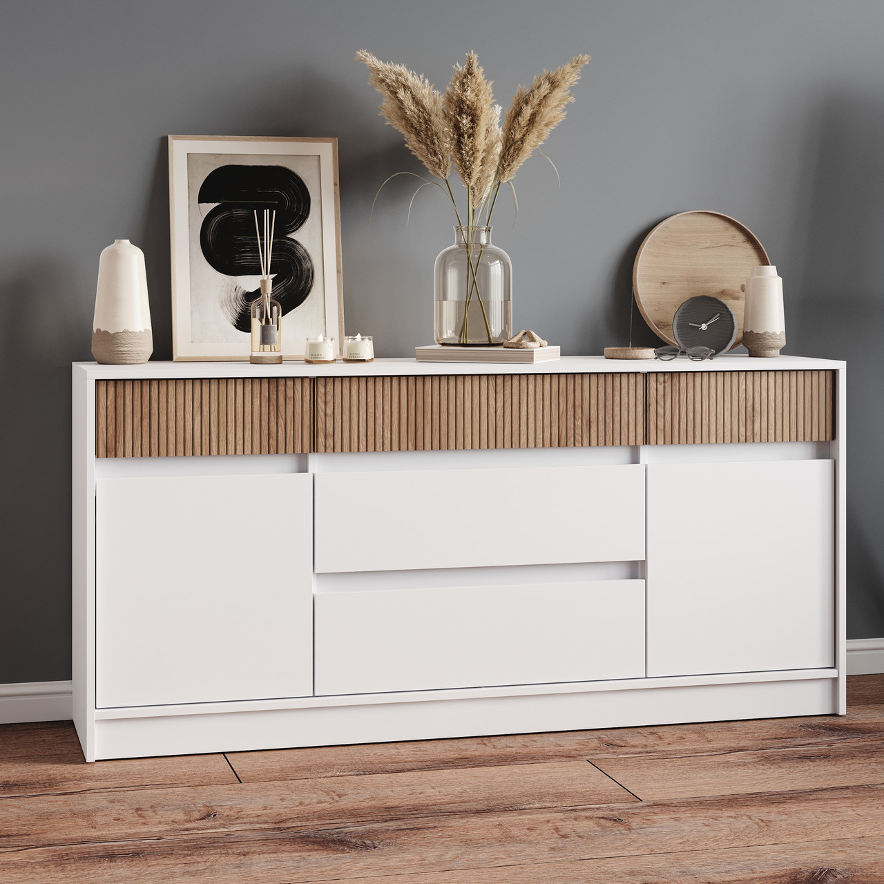 Большой комод EVR- Стайл-1600 белый + фасад каннела