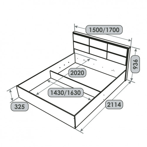 Кровать с мягким изголовьем EVR- Лайт-1600 (основа щит ДСП) дуб Сонома