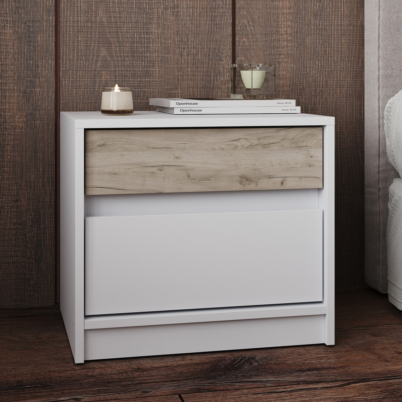Тумба прикроватная EVR- Стайл-500 белый + фасад крафт серый