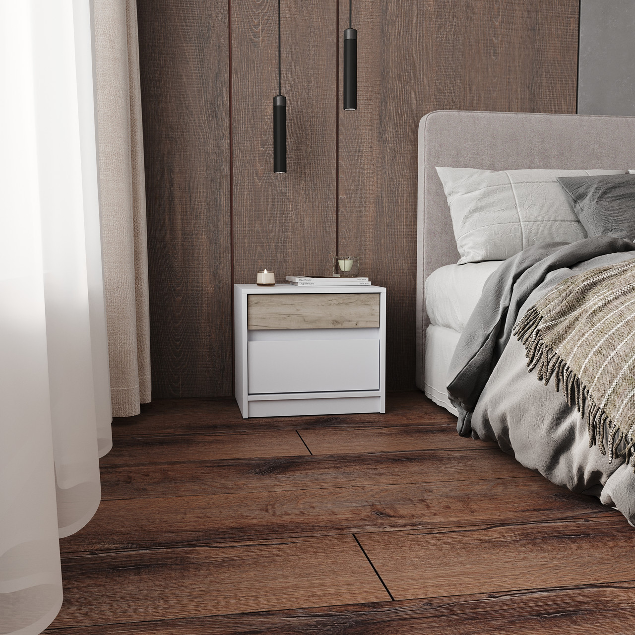 Тумба прикроватная EVR- Стайл-500 белый + фасад крафт серый