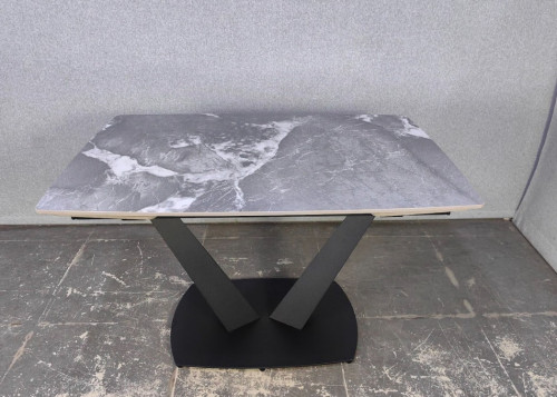 Стол раскладной TOP- Саймон серый глянец/черные ноги 120/180   