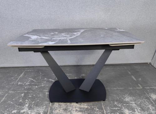 Стол раскладной TOP- Саймон серый глянец/черные ноги 120/180   