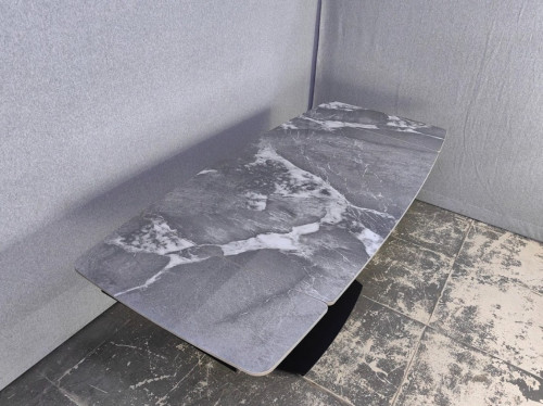 Стол раскладной TOP- Саймон серый глянец/черные ноги 120/180   