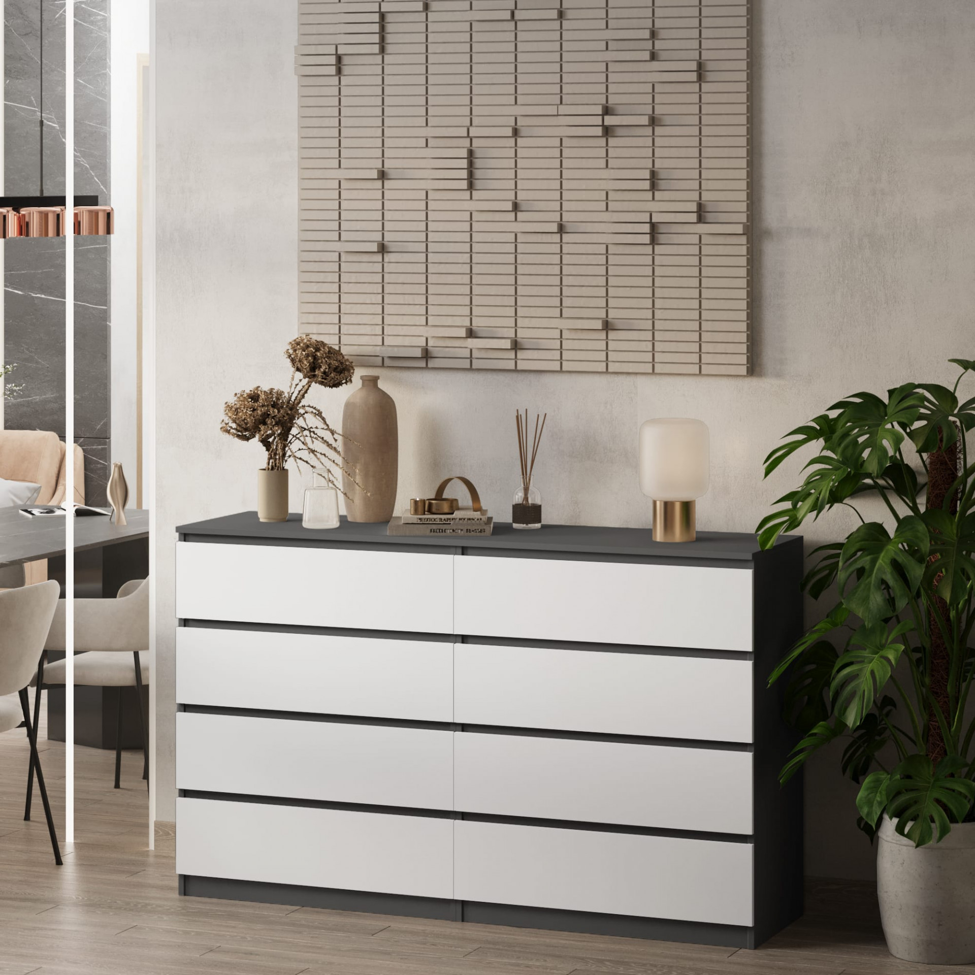 Комод без ручек 98х160х43 см KOD- КМ-2 Дабл Стиль (белый фасад)