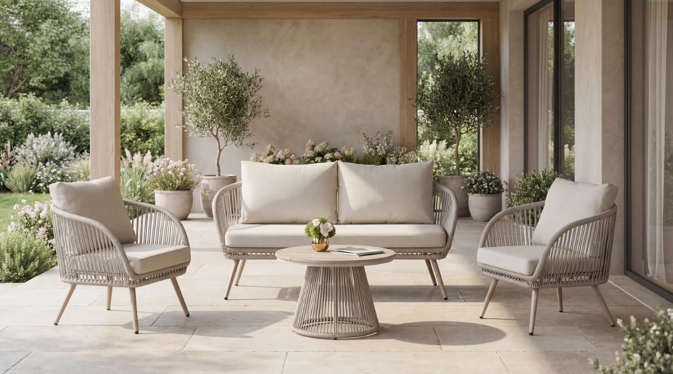 Комплект садовой мебели VTR- ODS-1 (Капри) дрифтвуд грей + айвори ( стол+2 кресла+софа)