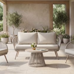Комплект садовой мебели VTR- ODS-1 (Капри) дрифтвуд грей + айвори ( стол+2 кресла+софа)
