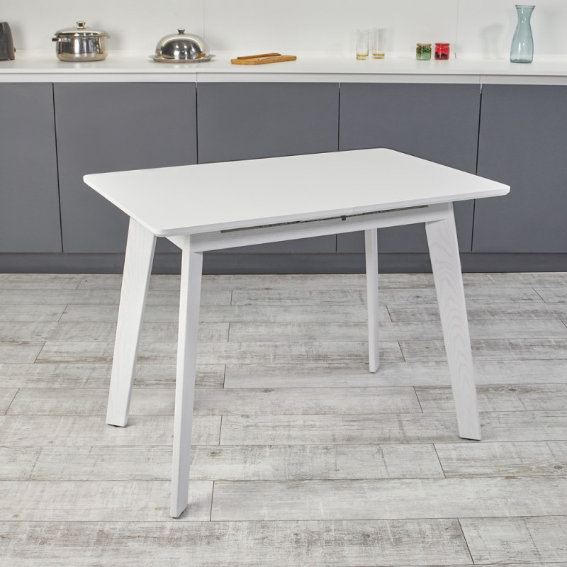 Кухонный комплект Ont- Алонзо 100 Премиум белый раздвижной стол + 4 стула Lucky