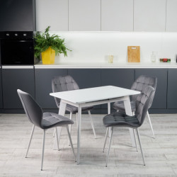 Кухонный комплект Ont- Алонзо 100 Премиум белый раздвижной стол + 4 стула Lucky