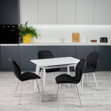 Кухонный комплект Ont- Алонзо 100 Премиум белый раздвижной стол + 4 стула Lucky
