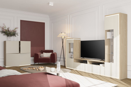 Витрина на 1 дверь в гостиную Helvetia DORE 24DKNU05 (промасленный дуб/кашемир)