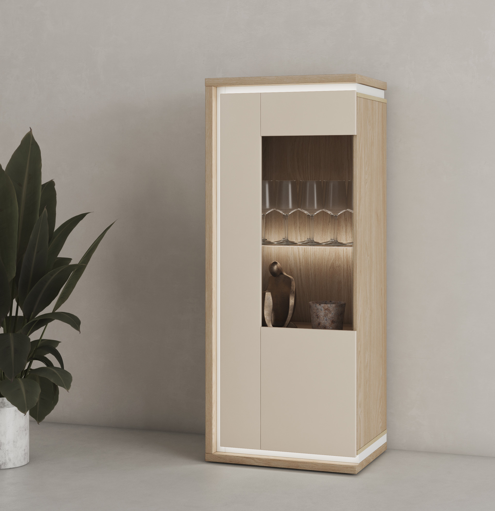 Витрина на 1 дверь в гостиную Helvetia DORE 24DKNU05 (промасленный дуб/кашемир)