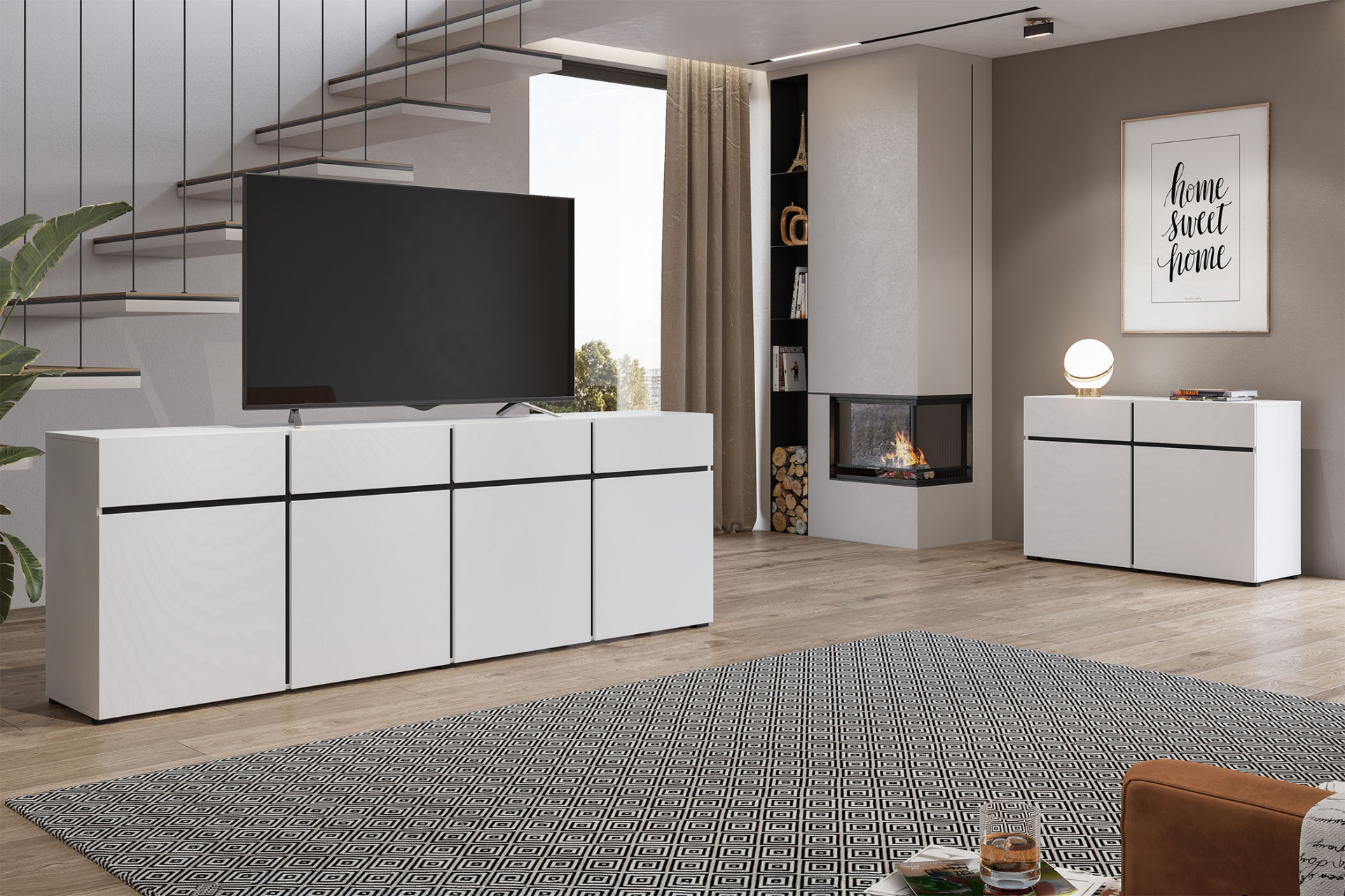 Витрина на 3 двери Helvetia CROSS 249WMY12 (белый-черный)