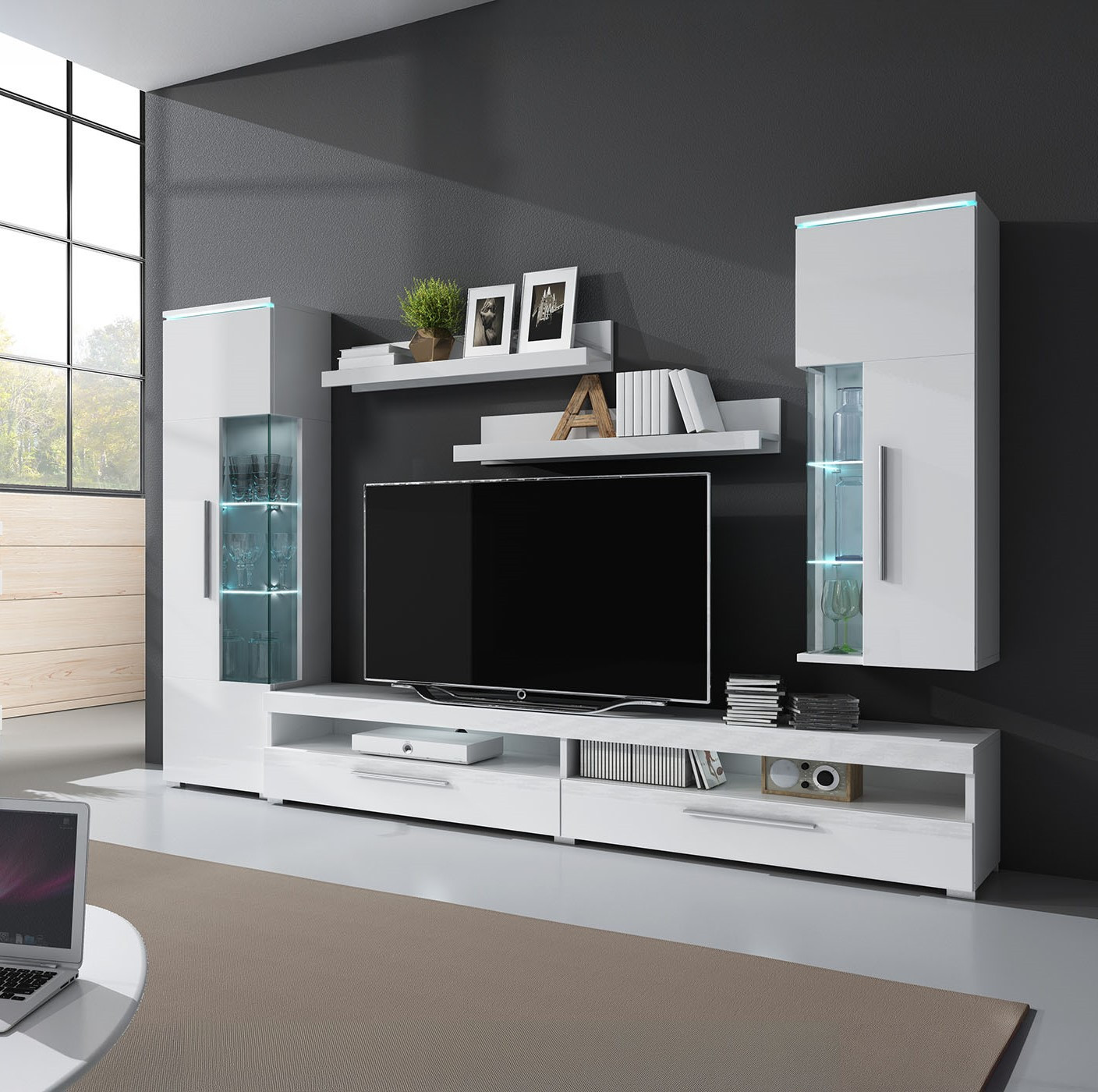 Стенка в гостиную Helvetia INDIA 2497DE10 (белый/белый глянец)