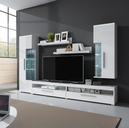 Стенка в гостиную Helvetia INDIA 2497DE10 (белый/белый глянец)