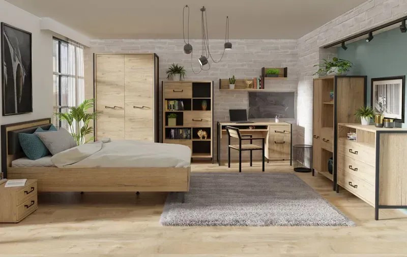 Стеллаж Forte Oriental tree HUDR424 (дуб бартекс/черный)