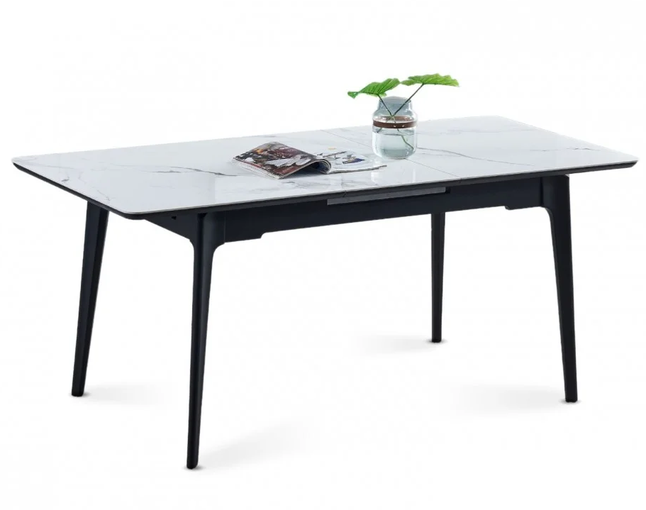 Стол INI- BERLIN CERAMIC 140(180)х80 белый глянец керамика/черный каркас