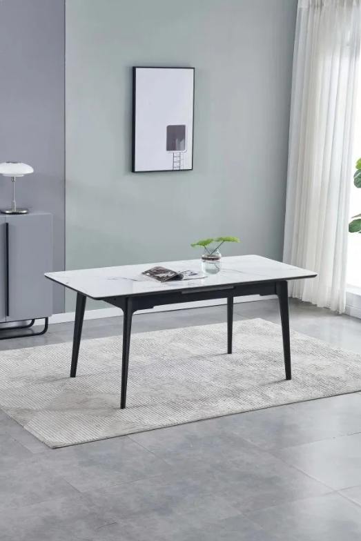 Стол INI- BERLIN CERAMIC 140(180)х80 белый глянец керамика/черный каркас