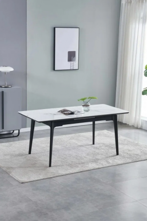 Стол INI- BERLIN CERAMIC 140(180)х80 белый глянец керамика/черный каркас