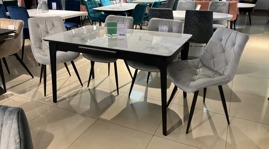 Стол INI- BERLIN CERAMIC 140(180)х80 белый глянец керамика/черный каркас