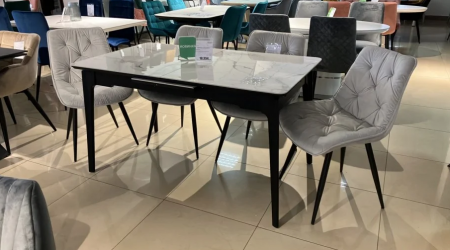 Стол INI- BERLIN CERAMIC 140(180)х80 белый глянец керамика/черный каркас