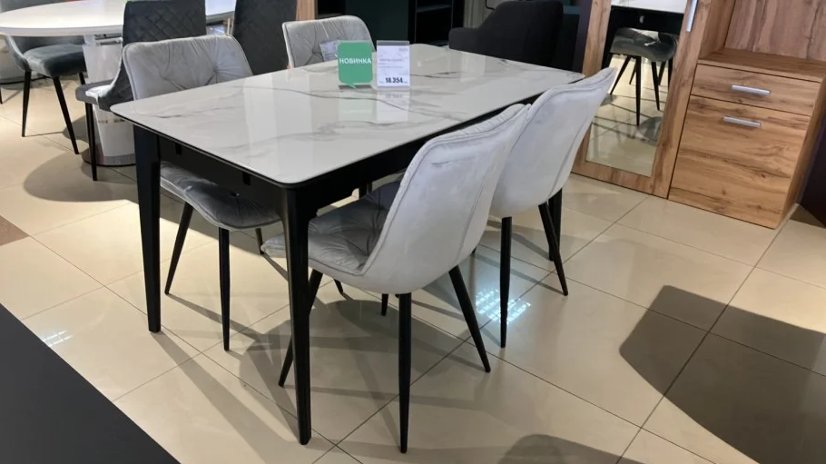 Стол INI- BERLIN CERAMIC 140(180)х80 белый глянец керамика/черный каркас