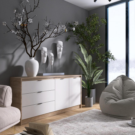 Большой комод EVR- Сити-1500 дуб Сонома + фасад белый