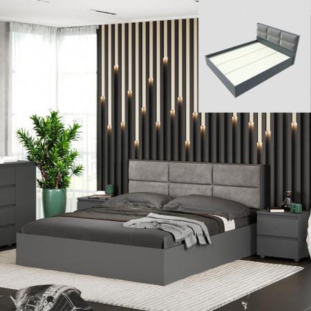 Кровать с мягким изголовьем EVR- Лайт (основа щит ДСП) графит