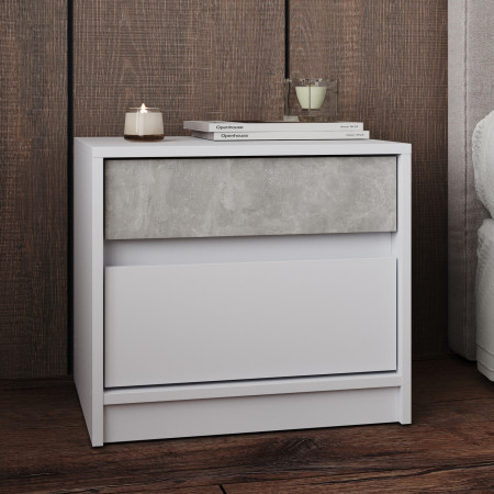 Тумба прикроватная EVR- Стайл-500 белый + фасад бетон