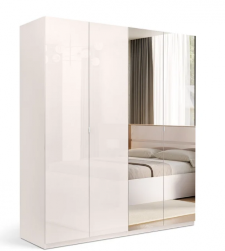 Шкаф MRK- Лилу Глянец Кашемир/ Зеркало 4 двери 