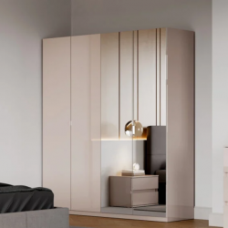 Шкаф MRK- Лилу Глянец Кашемир/ Зеркало 4 двери 
