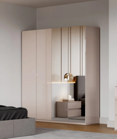 Шкаф MRK- Лилу Глянец Кашемир/ Зеркало 4 двери 