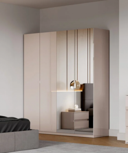 Шкаф MRK- Лилу Глянец Кашемир/ Зеркало 4 двери 