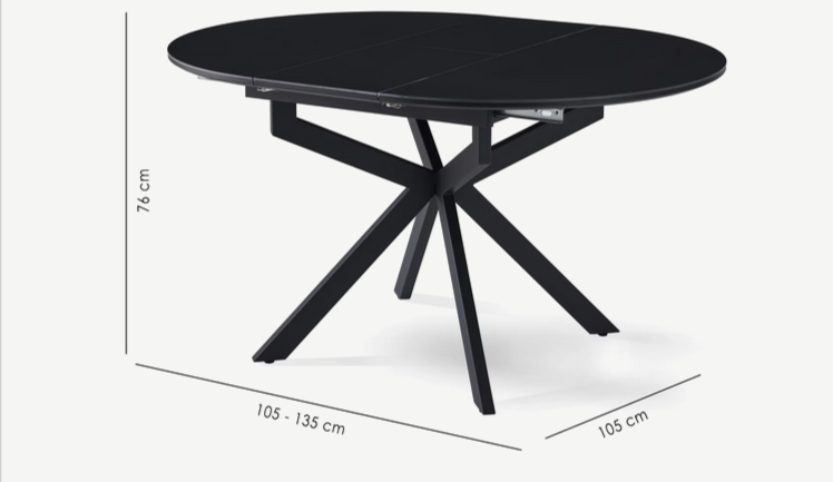 Стол обеденный раcкладной CRV- Tilla,Charcoal black ceramic top black base,105 см,черный