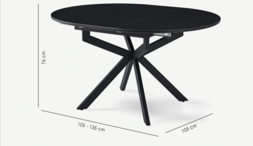 Стол обеденный раcкладной CRV- Tilla,Charcoal black ceramic top black base,105 см,черный