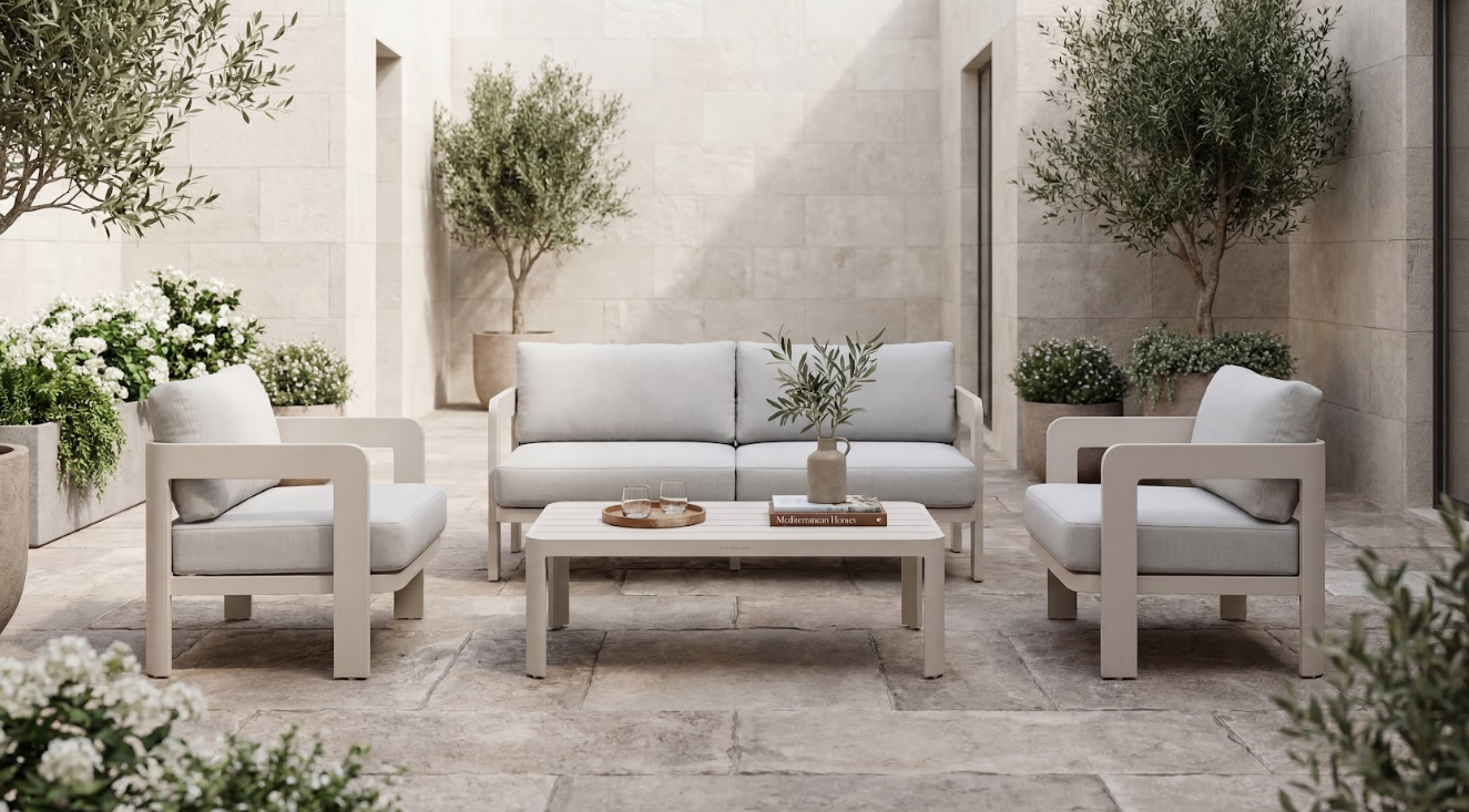 Комплект садовой мебели VTR- ODS-3 (Саванна) белый песок + кремовый ( стол+2 кресла+софа) 