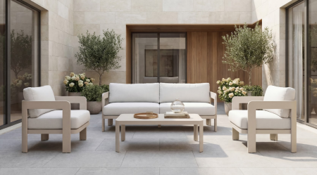 Комплект садовой мебели VTR- ODS-3 (Саванна) белый песок + кремовый ( стол+2 кресла+софа) 