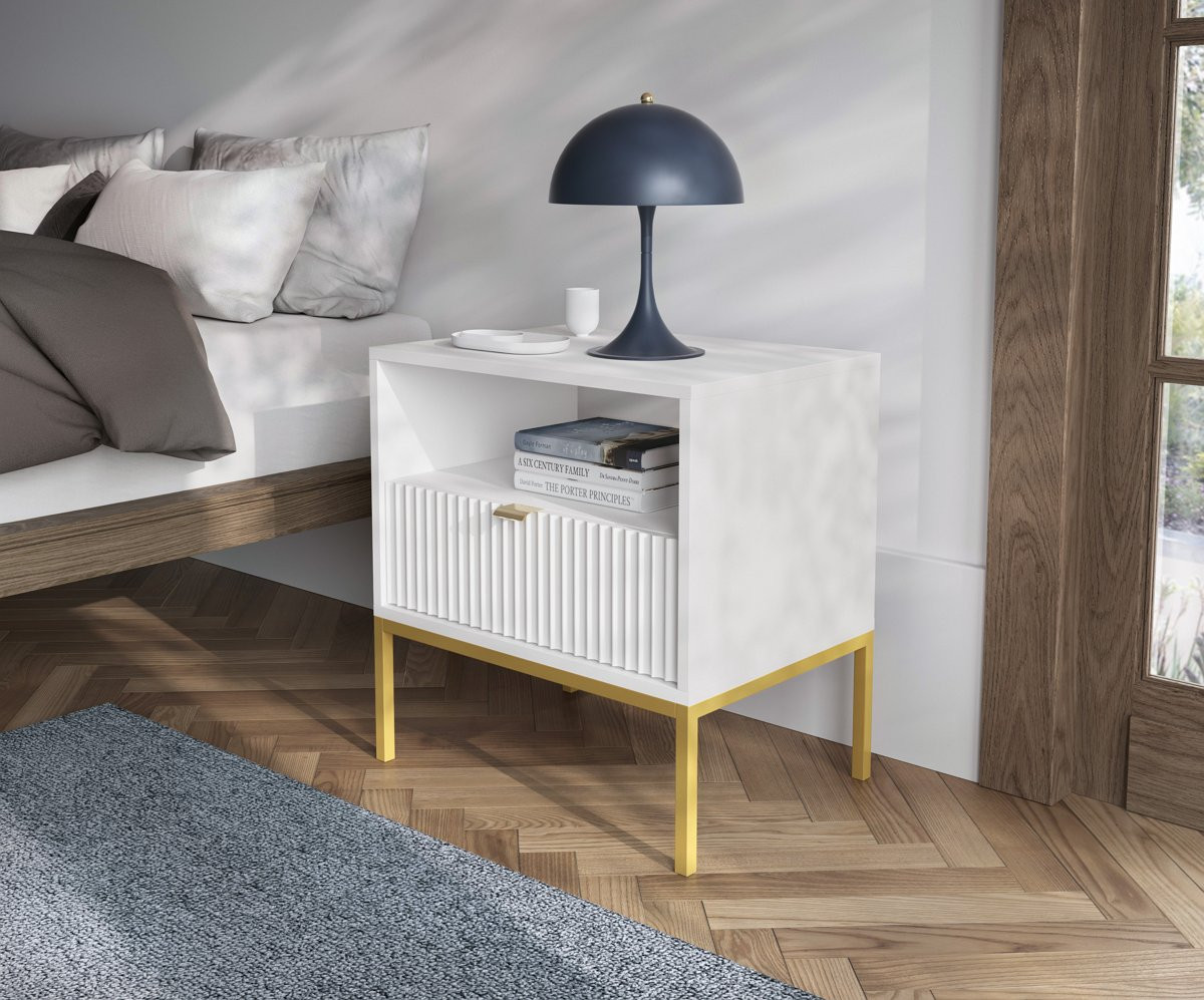 Тумба прикроватная Perfect Home Nova с 1 ящиком и золотыми ножками S54 Белый