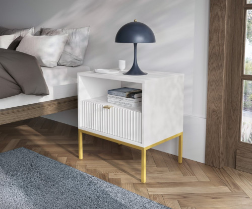 Тумба прикроватная Perfect Home Nova с 1 ящиком и золотыми ножками S54 Белый