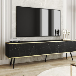 Тумба под ТВ Perfect Home Оро / Oro RTV175 3-дверная с черными ножками Черный мрамор роял