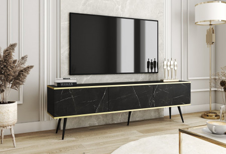 Тумба под ТВ Perfect Home Оро / Oro RTV175 3-дверная с черными ножками Черный мрамор роял