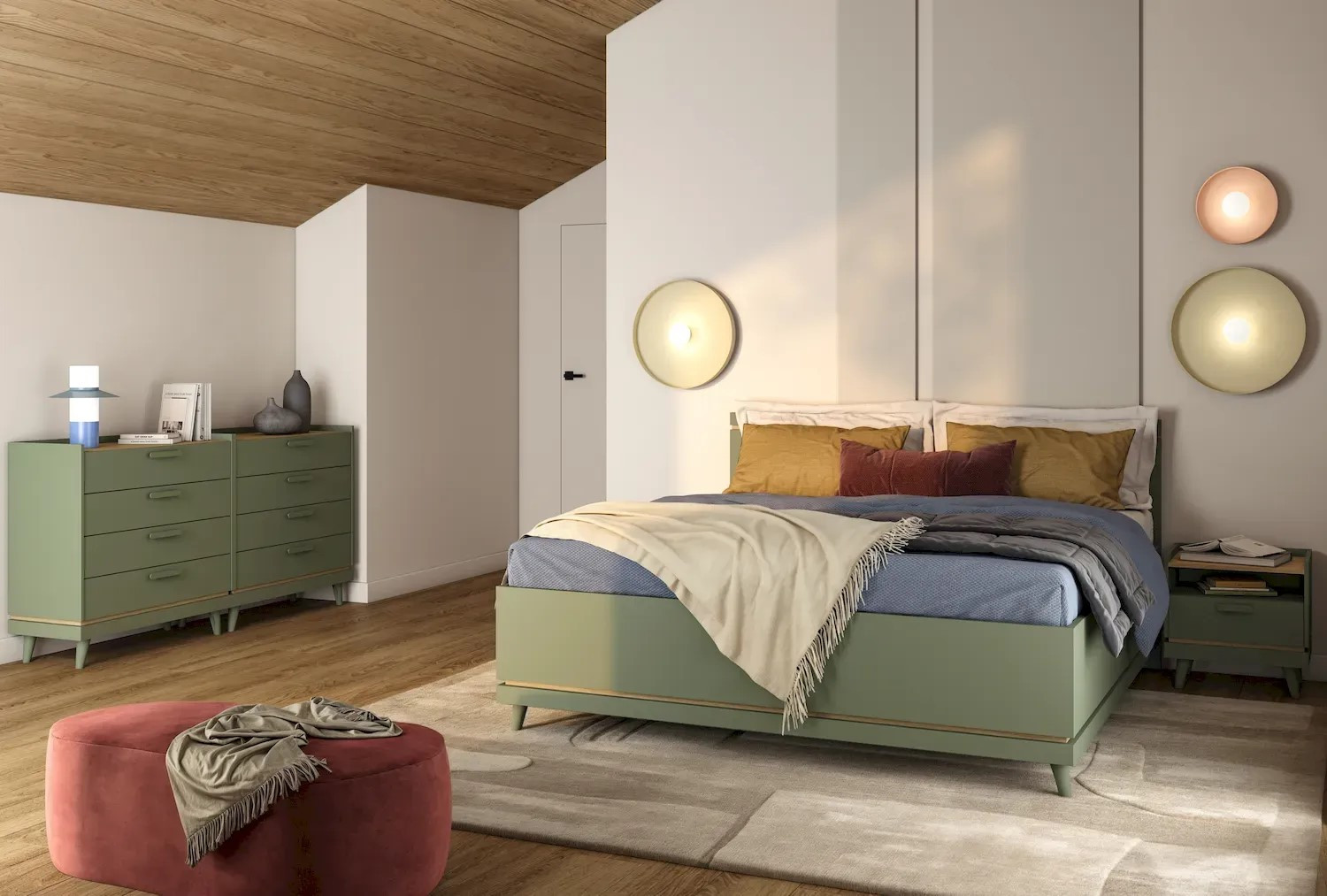 Спальный комплект Helvetia SCANDI (зеленый / дуб)