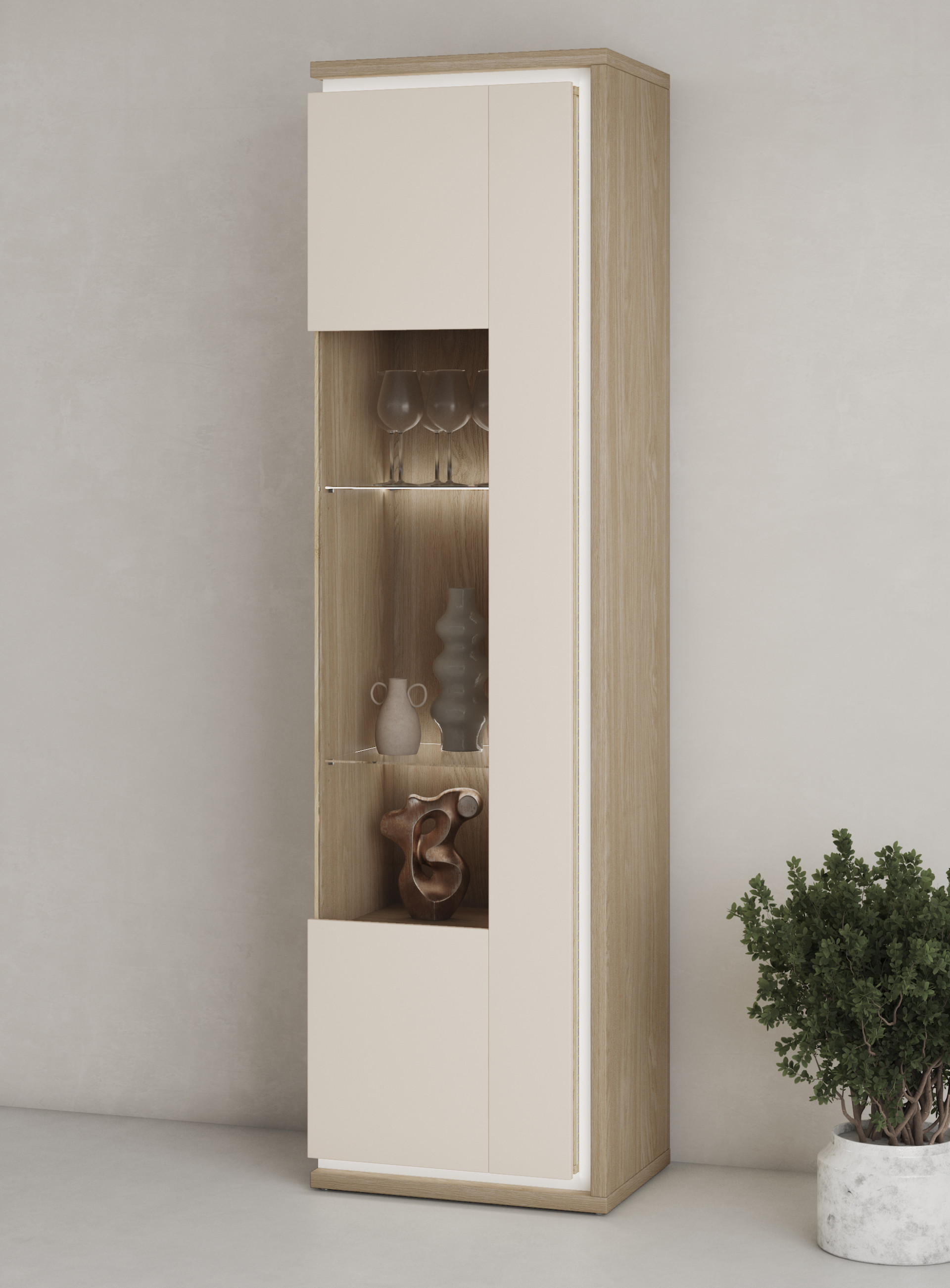 Витрина на 1 дверь в гостиную Helvetia DORE 24DKNU17 (промасленный дуб/кашемир)