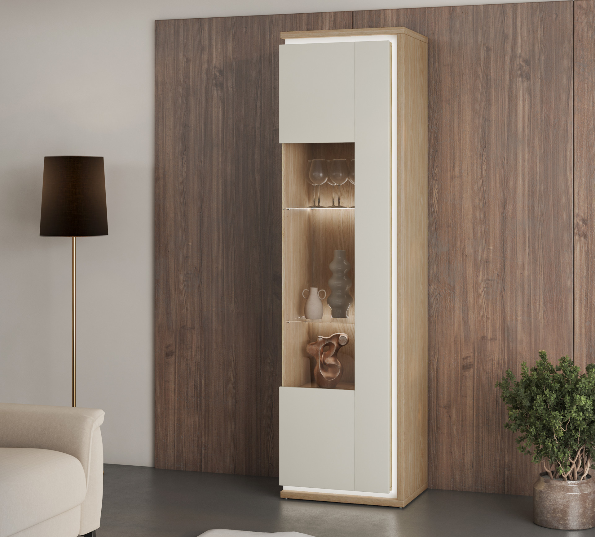 Витрина на 1 дверь в гостиную Helvetia DORE 24DKNU17 (промасленный дуб/кашемир)