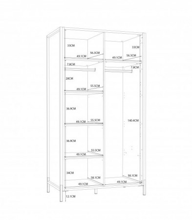 Шкаф на 2 двери Forte Oriental tree HUDS822 (дуб бартекс/черный)