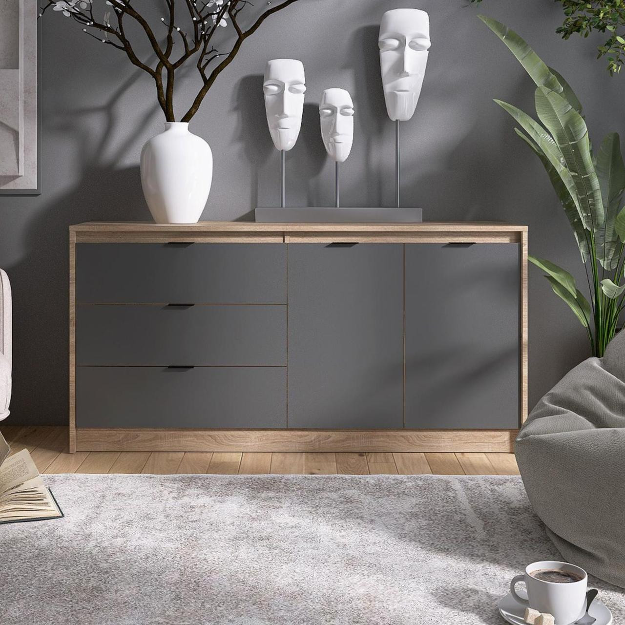 Большой комод EVR- Сити-1500 дуб Сонома + фасад графит