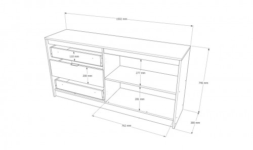 Большой комод EVR- Сити-1500 дуб Сонома + фасад графит